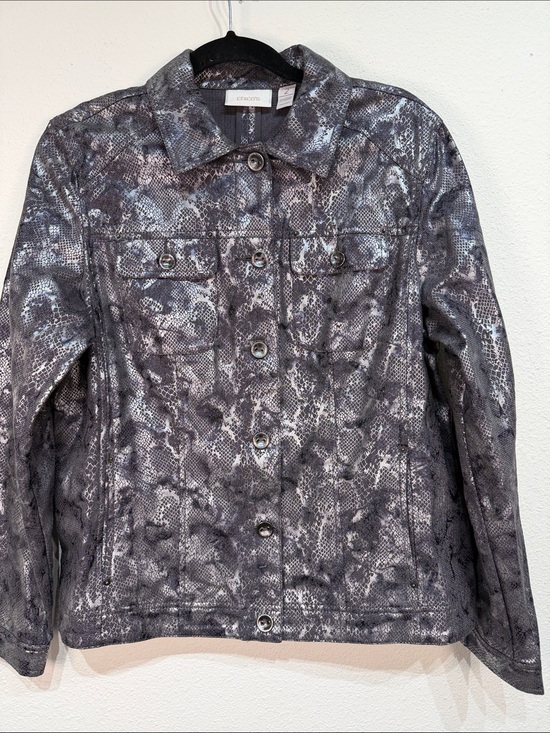 Chico's Other - Chico's gray/silver snakeskin animal print moto embossed jacket size 2-Medium